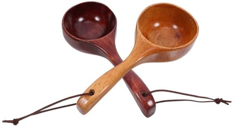 TIDTALEO 2pcs Soup Ladle Long Handle Cooking Spoon for Home Restaurant Use Sturdy Wood Material with Aesthetic Design for Soups Rice Serving