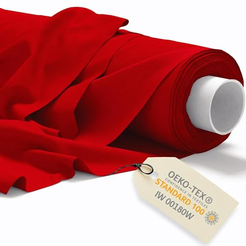 DreamRoots Baumwollstoff Meterware 160 cm, Rot, Laufmeter | Stoff zum Nähen, Polsterstoff, 145 g/m² Baumwolle, Leinwand, Segeltuch, Gardinenstoff, Molton