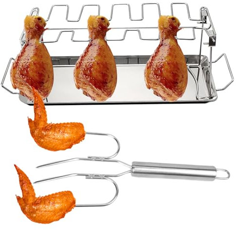 Mihauuke Grillhalter Für Hähnchenkeulen, Geflügelbein Halter Mit Truthahngabel, Rostfreier Grillständer Für Camping Garten Picknick Grillpartys Und BBQ-Zubehör