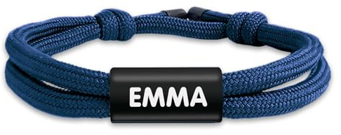 gutmarkiert – Personalisiertes Armband für Jungen & Mädchen – Graviertes Armband für Kinder – Geflochtenes Stoffarmband personalisierbar mit bis zu 2 Textzeilen auf der Vorderseite