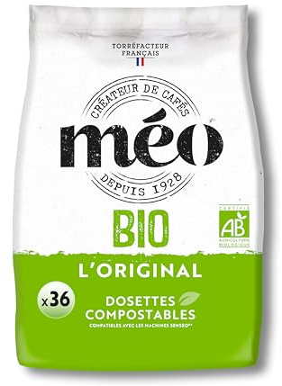 Cafés Méo - Dosettes Café Original Bio Pur Arabica - 432 Capsules - Compatible avec Senseo - Intensité 7/10 - Arômes Authentiques, Riche et Fruité - Agriculture Biologique - Lot de 12x36