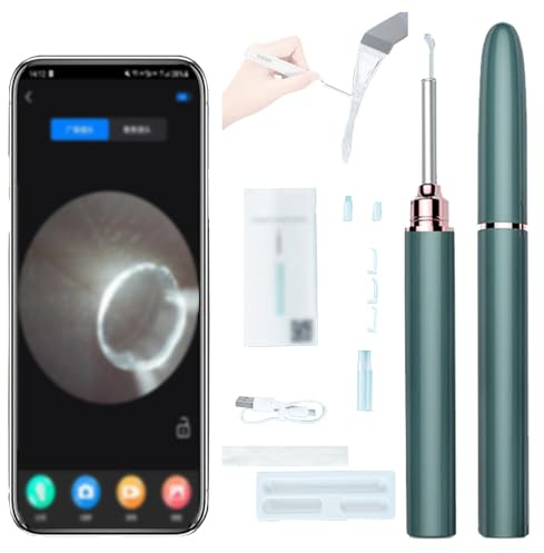 NOOGRRFA Pulitore per Orecchie con Telecamera,Otoscopio con Luce,Ricarica USB,Wi-Fi Direct,per iOS E Android,Endoscopio Pixel da 500W,6 Luci LED Ad Alta Luminosità,con 3 Pulisci Orecchie Green