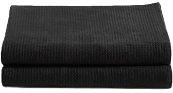 Calvin Klein – Bath Sheets, Soft Cotton with Textured Waffle Front & Terry Back, Lightweight 650 GSM – 2-Piece Towel Set with Hanging Loop (Eternity Black)
