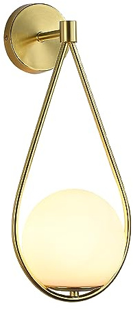 SUNLLOK Lampada da parete moderna dorata con design sferico rotondo, rustico, stile country, con base a cestello, lampada da parete vintage per decorazione soggiorno, ristorante, camera da letto