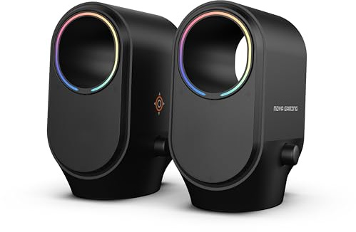 Nova Gaming – GS115 Cygnus – Enceinte 2.0 sans Fil RGB – Bluetooth 5.3, Son stéréo Puissant, Animations RGB, Bouton de réglage du Son et des LED, Évent intégré pour Plus de Basses