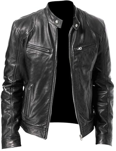Chaquetas de otoño para hombre, chaquetas de piel sintética, ropa abrigo informal para motociclista, chaqueta elegante corte entallado hombre.