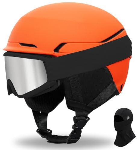 Casque de Ski avec Lunettes de Ski Masque Casque de Snowboard avec Détachable Cache Oreilles pour Hommes Femmes Anti-Vent Anti-UV Casques de Neige