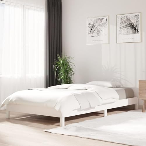 HaoChrymec Estructura de Cama Apilable, Madera de Pino Macizo, Diseño Minimalista y Funcional, Cama Individual Ideal para Dormitorios Juveniles o Infantiles, Color Blanco, 100x200 cm