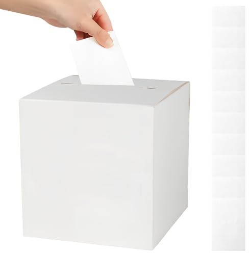 Tinsellns Kartenbox Hochzeitsbox, Geschenkbox Geschenkkartenbox mit Schlitz, 22X22cm Spendenbox Geldbox, Briefkasten aus Karton für Hochzeit Geburtstage Abschlussfeiern Babypartys (Weiß)