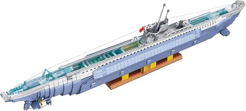 MOCSETS Technik U-Boot Modellbausatz mit 17 Soldaten, Klemmbausteine WW2 Deutsches U-552 Uboot Bausatz aus 6172+ Teile (Ohne Original Verpackung)