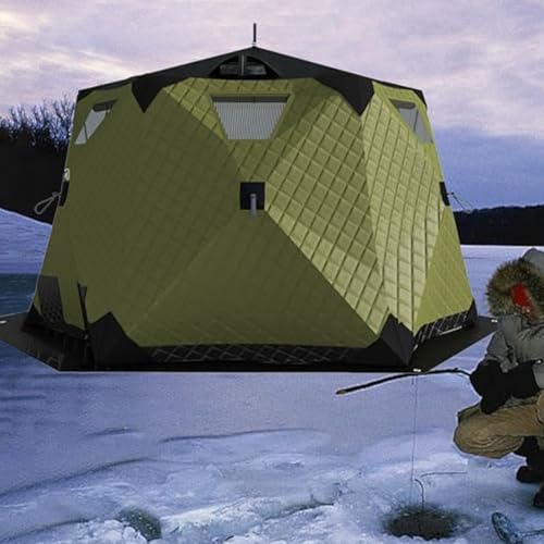 Isfiskeskydd, Bärbart Pop-Up Fisketält För 6 Till 10 Personer, Värmeisolerat, 420d Oxfordtyg, Med Ankare, Rep, Bärväska, För Vinterfiske Green