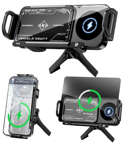 Car Phone Holder Wireless Charger - 15WQiDual Coil Car Phone Holder, Automatic clamping and one key release,Compatible with iPhone, Samsung Galaxy Z Fold 6, Google Pixel series (Triangular Bracket)