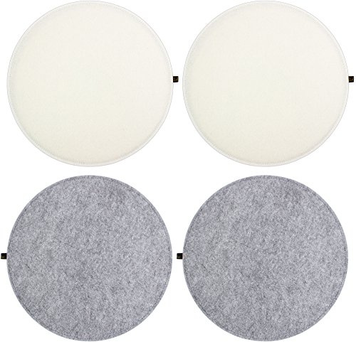Luxflair Sitzkissen 4er Set Filz rund 35cm, 2-farbig: Graumeliert/cremeweiß, zum Wenden. Gepolstert, bei 30°C waschbar. Sitzpolster für Stühle, Bänke