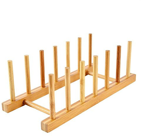 DUBENS Bamboo Abtropfgestel Küche Geschirrkorb Abtropfständer Bambus Abtropfhalter mit 6 Steckplätzen für Teller, Tassen, Buch Geschirrtrockner Abtropfgestell Tellerständer, 29,8 x 11,7 x 10 cm