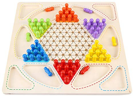 Fdit 2 in 1 Chinesisches Damespiel & Flugzeugschach, Brettspielset aus Holz mit chinesischen Schachbrettmuster, Geschenkideen