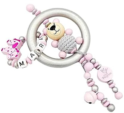 Greifling mit Namen - Häkelbär/Kleine Prinzessin/Pferd in rosa/silber