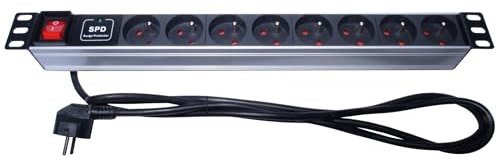 PremiumCord Répartiteur d'alimentation pour Rack 19, 8X 230V, Protection Contre Les surtensions, 1U, Noir, 2 m