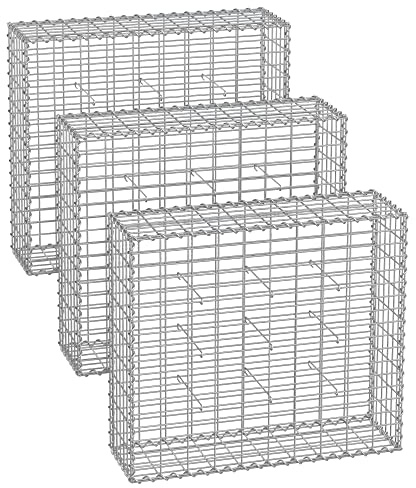SONGMICS Gaviones de Piedra, Gaviones Metálicos, con Malla de 5 x 10 cm, Galvanizado, Decoración de Jardín, Separador de Pared, 100 x 90 x 30 cm, Juego de 3, Plata GGB393V1