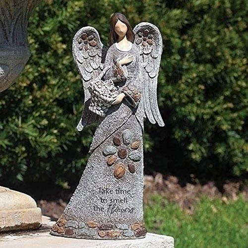 Roman Gartenfigur Engel mit Korb, Kieselstein, 35,6 cm hoch