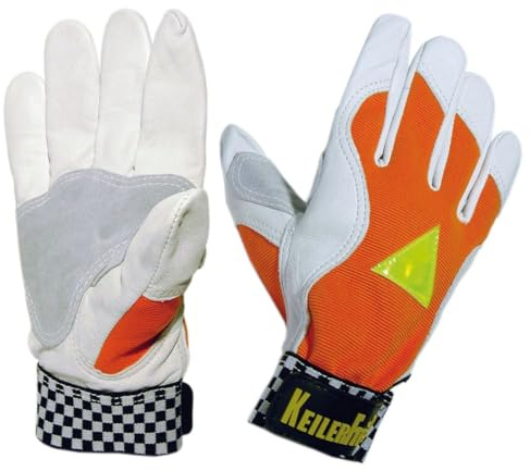 KEILER Schutzhandschuh Fit orange, Ziegennappaleder mit Warndreieck, Forsthandschuh zur Maschinenführung, Daumenverstärkung, Größe:7