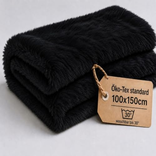 StoffBook schwarz Fellstoff zum Basteln, Kunstfell Langhaar, Teddyfell, Plüschstoff, Fellimitat für Kinder, DIY, Kuscheltiere, Kostüme, Nähprojekte, Bastelmaterial Stoff, d106