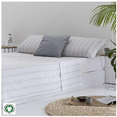 COTTON ARTean Juego sábanas Cama 150 Algodón Orgánico ZUMAYA Blanco | Incluye 4 piezas: encimera, bajera ajustable, 2 fundas de almohada. Certificado OEKO-TEX y GOTS