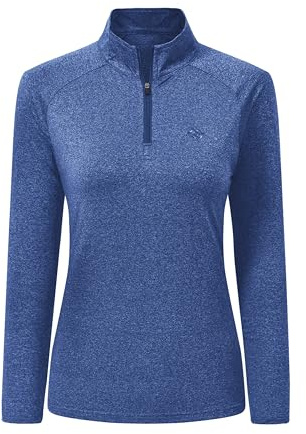 AIRIKE Long Sleeve Golf Polo Shirts for Women Stand Up Collar Thermal Fleece Womens Golf Top Sky-Blue XL