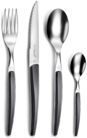LOU LAGUIOLE - Ménagère 24 couverts de table pour 6 personnes - Montana - Acier inoxydable 18/0, Finition Brillante - Noir
