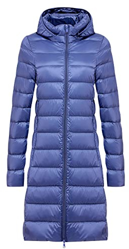 Plumifero Ultraligero Mujer Largo Chaqueta Plumas Ligeros Mujer Invierno Plumífero Ligero Mujer Anorak Mujer Plumon Puffer Jacket Plumiferos Largos Abrigo Pluma Plumones Cazadora Plumas Mujer Azul XXL