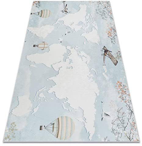 rugsx Bambino Kinderteppich mit Muster „Weltkarte” - Waschbar, Anti-Rutsch, blau 80x150 cm