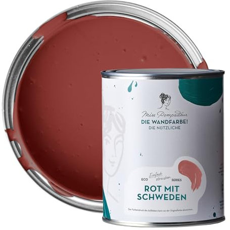 MissPompadour abwaschbare Wandfarbe Rot mit Schweden 1L - hohe Deckkraft & Ergiebigkeit - matte, scheuerbeständige Innenfarbe - geruchsarm, wasserbasiert, atmungsaktiv - Die Nützliche