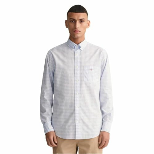 GANT Reg Poplin Gingham-skjorta för män, ljusblå, L