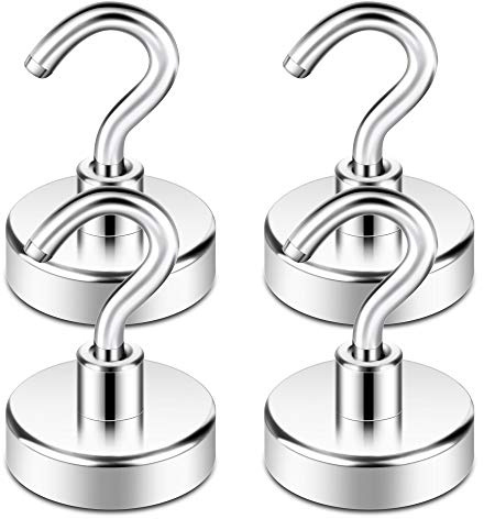 Neosmuk Magnetic Hooks, Heavy Duty Earth Magnets with Hook for Refrigerator, Extra Strong Cruise Hook for Hanging, Magnetic Hanger for Curtain, Grill(Pack of 4)