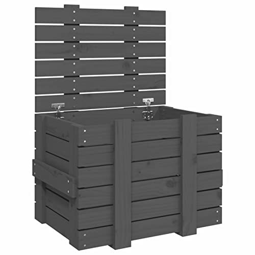 Tidyard Truhe Aufbewahrungsbox Truhenbank Holzbank Flurbank Beistellbank Eisenrahmenbank Küchenbank Truhe Bank 58 x 40,5 x 42 cm (B x T x H) Massives Kiefernholz Grau