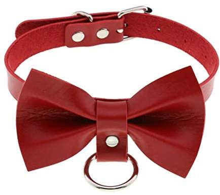 WSZJLN Damen Punk PU Leder Choker Schleife Kreis Halsband Halskette Hip Hop Damen Mädchen Party Schmuck Vintage Hals Gothic Zubehör - Rot