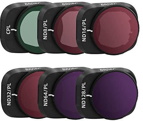 BRDRC – Lot de 6 filtres Mini 3 Pro, CPL, ND8/PL, ND16/PL, ND32/PL, ND64/PL, ND128/PL compatibles avec Objectif de Drone DJI Mini 3 Pro/Mini 3 (Cadre en Alliage d'aluminium)