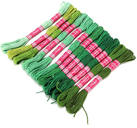 Stickgarn-Set, Bunt, Strapazierfähig, 12 Stränge, Polyester, Exquisites Bastelwerkzeug, Familienfreund, Jungen, Mädchen (Grün)
