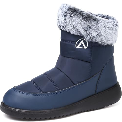 VTASQ Bottes d'hiver Bottines de Neige Femme Doublure Chaud Fourrure Impermeable Homme Bottes Plats Antidérapant Chaude Confortable Chaussures Hiver Bleu 39 EU