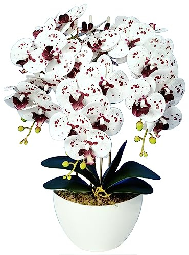 Damich Künstliche Orchidee im Blumentopf Pflanze Künstliche Blume Kunstorchidee Dekoration 3-Blütenzweige Höhe ca. 60cm (Mehrfarbig)