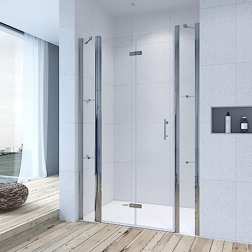 Nischentür Dusche 160 cm Duschwand faltbar für Dusche Duschtür aus 6 mm Nano ESG-Sicherheitsglas Verstellbereich von 158-164,5 cm Höhe 197 cm Duschtrennwand Duschabtrennung Duschkabine