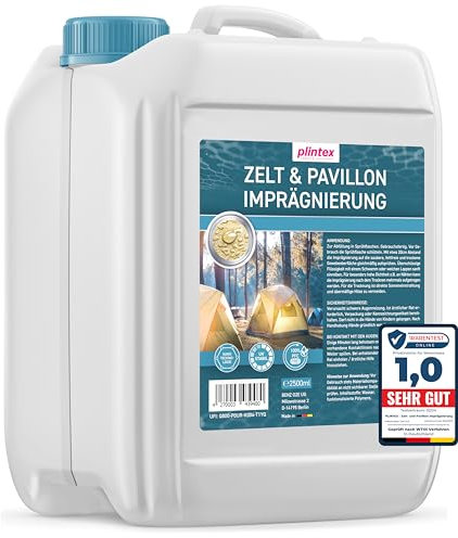 PLINTEX Spray imperméabilisant pour tentes, auvents, parasols ou pavillons - 2,5 l - Densité efficace des surfaces et des coutures pour tentes - Testé dermatologiquement et respirant