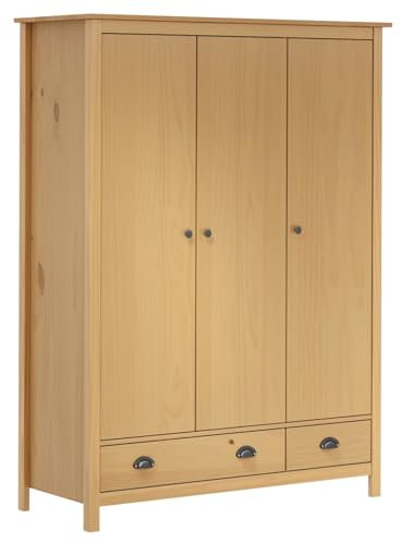 BaraSh Kleiderschrank mit 3 Türen Hill 127x50x170cm Massivholz Kiefer Besenschrank Mehrzweckschrank