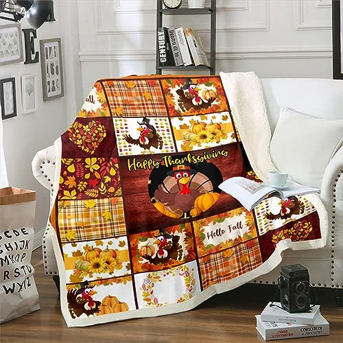 Coperta autunnale per ragazzi e ragazze, regalo per il giorno del Ringraziamento, coperta in pile con decorazione autunnale, motivo geometrico, plaid patchwork, coperta pelosa, foglie d'acero, zucca,