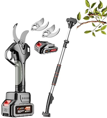 Cesoie elettriche da potatura, cesoia elettrica da giardino da 40 mm con asta telescopica da 2,1 m, forbici per rami a lunga portata, 10-12 ore di lavoro, 2 alimentate a batteria, per siepe, cespuglio