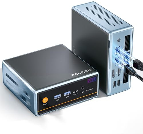 PELADN WO4 Mini PC, AMD Ryzen5 5500U (6C/12T bis zu 4.0Ghz), 16GB DDR4 3200MHz, 512GB NVME SSD Desktop Computer, Triple Output/WiFi6/BT5.2/DP1.4/HDMI2.0/USB3.2/Win11 Pro für Gaming/Büro/Zuhause