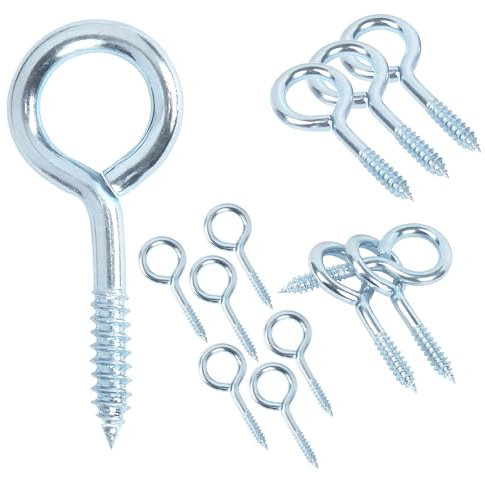 Qrity 10 PCS Eyelet Screws, 50mm Self Tapping Hook, Ring Screw, Ceiling Hook, Galvanized Eyebolt, Hole Nail for Wood, Fixing Wires, Indoor and Outdoor