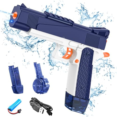 Wasserpistole Elektrisch für Kinder Erwachsene, Wasserspritzpistole Wasserpistolen mit Licht, 6 m Reichweite, 434CC+58CC Automatische Wasserpistole für Sommer Pool Strand Spielzeug (Blau)