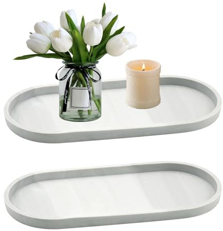 2 Pack Marble Pattern Jewelry Tray - Decorative Bowl Oval Plate for Cloths, Candles, Towel, Soap, Plant, Jewelry