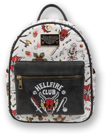 Bioworld Stranger Things Rucksack mit Digitaldruck, Weiß, Hellfire Club Design, multi, One size