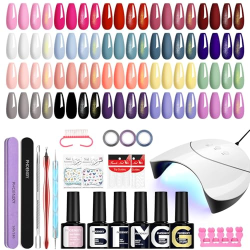 Phoenixy Kit Ongle Gel UV Complet 20 Couleurs Orange Bleu Kit Semi Permanent Complet Base et Top Coat Vernis Semi Permanent Lampe UV Sèche Ongles Nail Art Set pour Débutant
